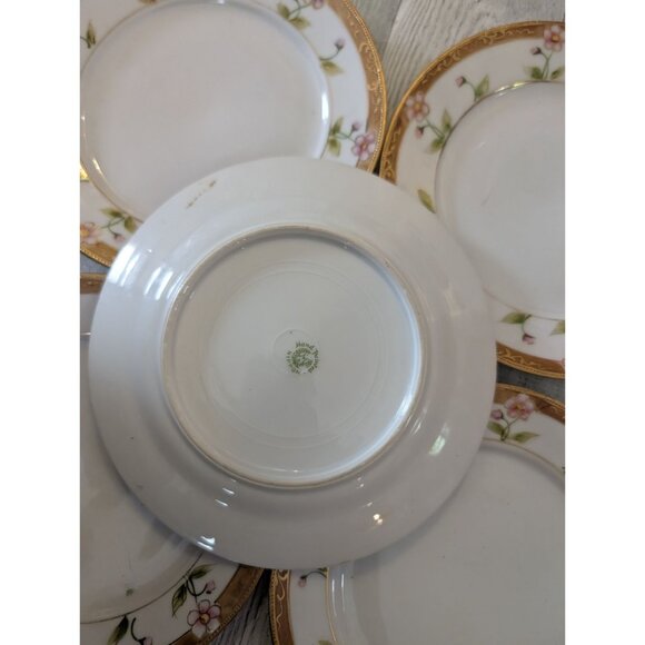 Set Of 5 Hand Painted Nippon Porcelain Plates With Gold Trim & Floral Design - Picture 4 of 6